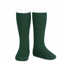 Load image into Gallery viewer, Basic rib knee high socks - 780Bottle Green
