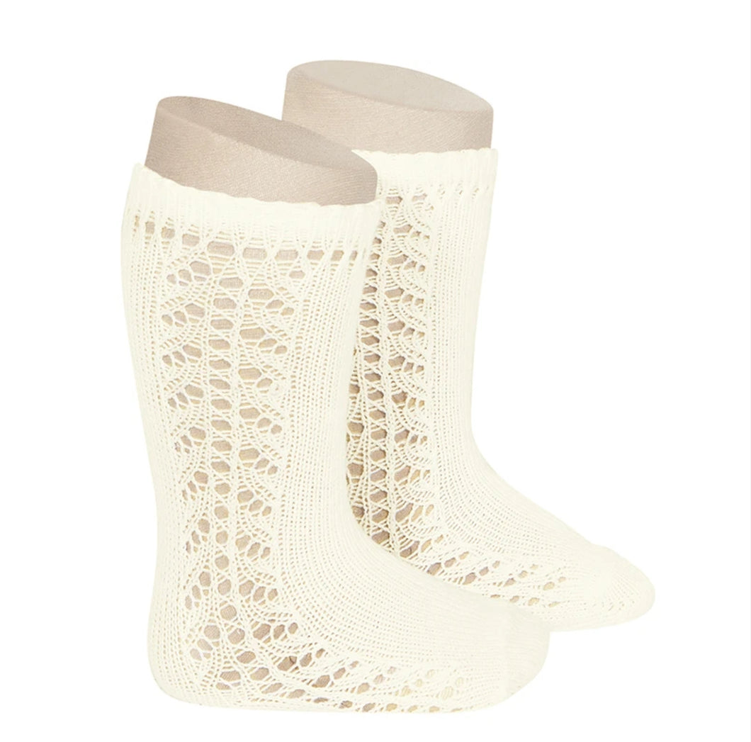 Side open knee high socks - 202Cream