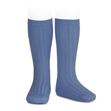Load image into Gallery viewer, Basic rib knee high socks - 449French Blue
