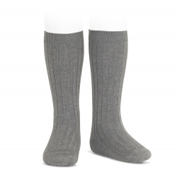 Basic rib knee high socks - 230Light Grey