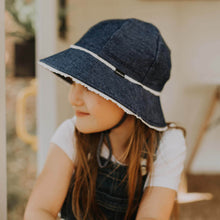 Load image into Gallery viewer, Ponytail Bucket Sun Hat - Denim Ruffle
