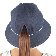 Load image into Gallery viewer, Ponytail Bucket Sun Hat - Denim Ruffle
